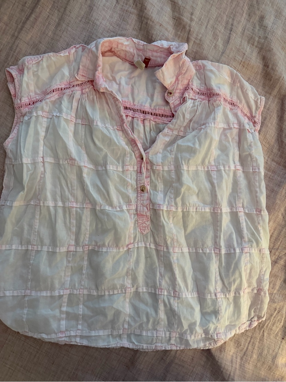 Pilcro White and Light Pink Short Sleeve Peasant Top